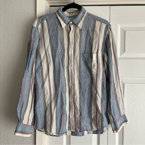 Hartford Linen Cotton Stripe Button Down Shirt
